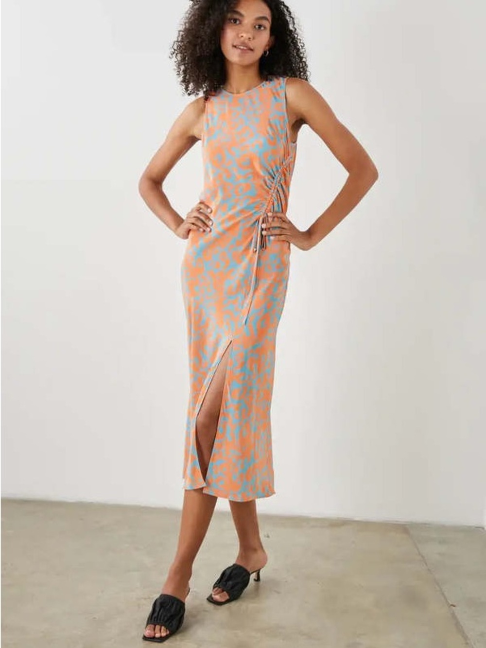 Rails Gabriella Sleeveless Orange and Light Blue Tie-Ruched Midi Dress size XS